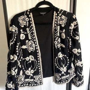 Topshop floral embroidered jacket black and white size US 12
